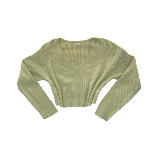 cropped ribbed light green v-neck sweater