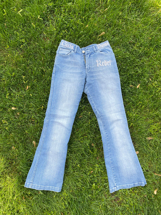 Low-Mid Rise Medium Wash Jeans with Gem Detailing