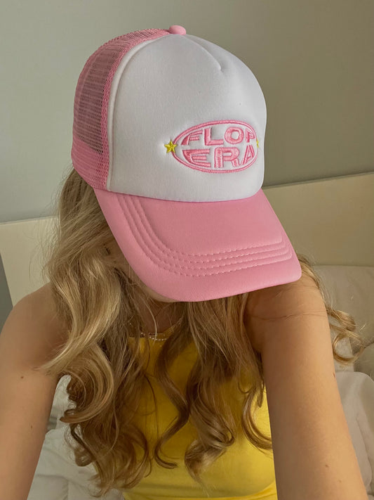 flop era trucker hat in pink